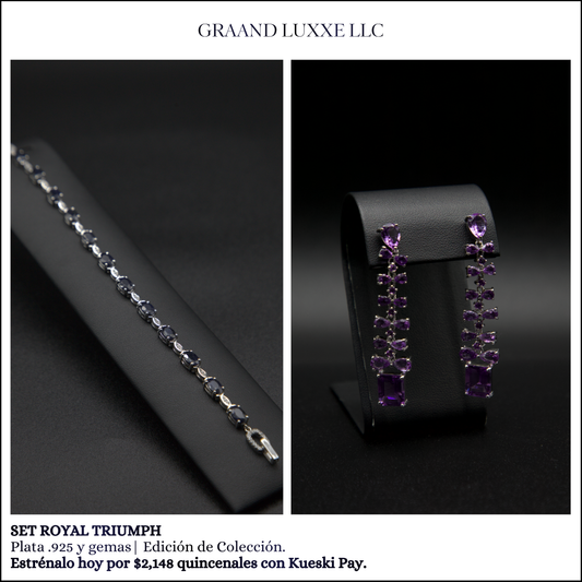 SET ROYAL TRIUMPH | Aretes Amethyst + Brazalete Sapphire (.925)